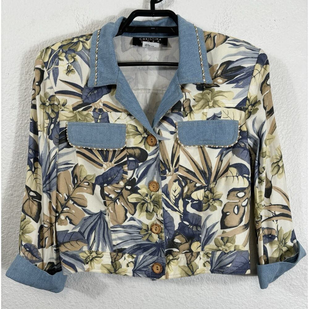Vintage Christina Hope Cropped Jacket Size 6 Floral Multicolor 3/4 Sleeve Cotton - Picture 1 of 10
